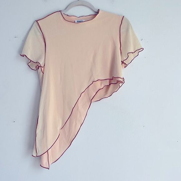 Princess Polly Tops - Princess Polly In The Flow mesh lettuce hem asymmetrical short sleeve top sz 4